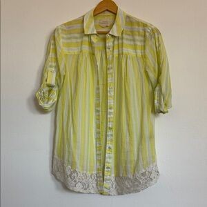 Yellow Striped Blouse with Lace Trim